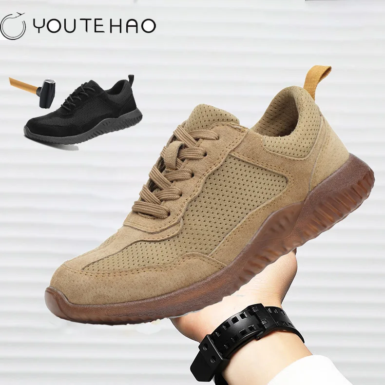 Летние защитные ботинки кожаные со стальным носком дышащие дезодорирующие