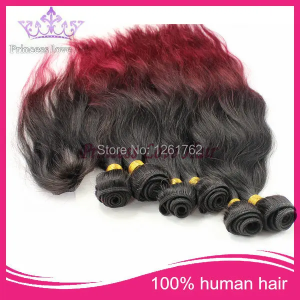 Virgin Brazilian Hair Ombre Extensions With Closure natural wave 1b#99j#Burg Three Tone 6 bundles lot |