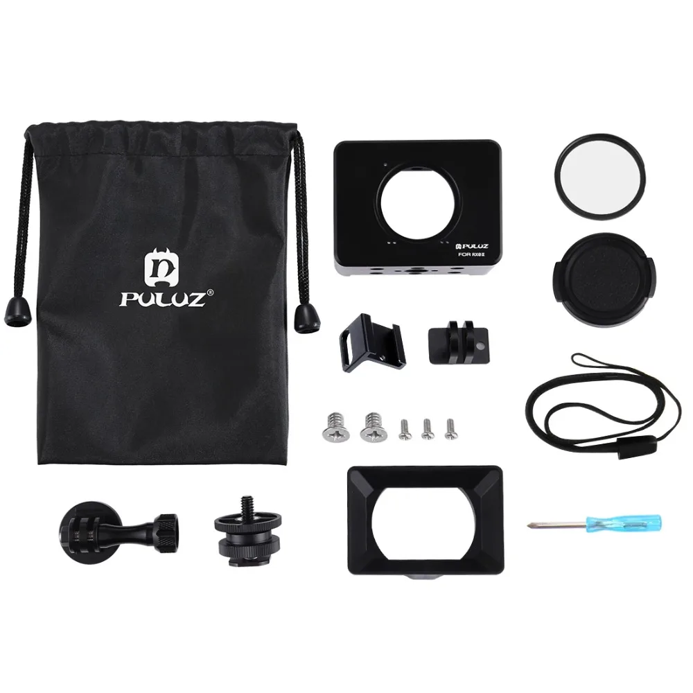 PULUZ Housing Shell CNC Aluminum Alloy Protective Cage &37mm UV Lens&Cold-shoe Base Mount&Screw &Tripod Adapter for Sony RX0 II |