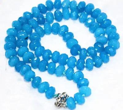 

Free Shipping NEW 5x8mm blue Brazilian new Faceted Gem Abacus Beads Necklace 18"AAA