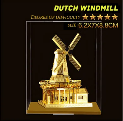 Dutch windmill Да Piececool Нотр-Дам де Пари Сиднейский оперный дом Парижская башня светильник 3D металлическая сборка архитектурная модель пазл, детская игрушка - Цвет: Dutch windmill