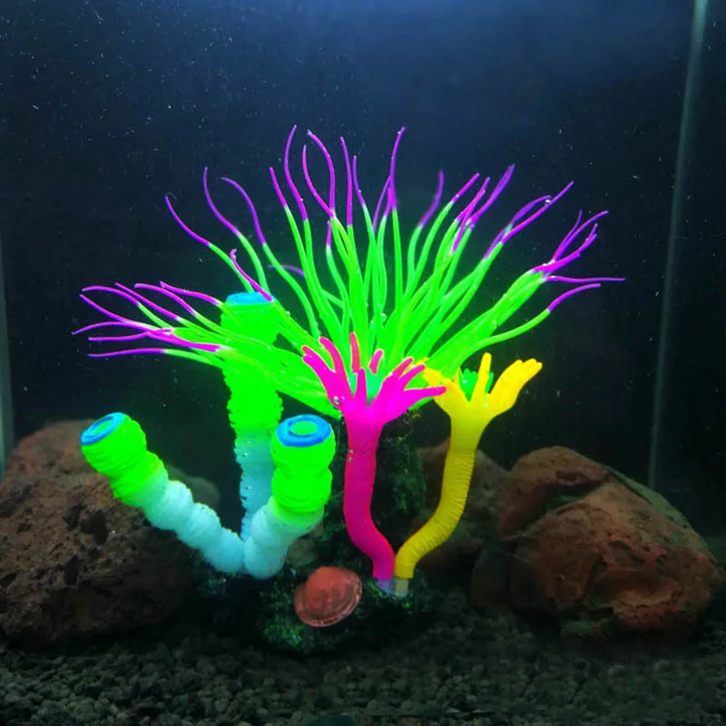 Silicone Coral Aquarium Ornaments Artificial Lifelike Night-luminous Fish Tank Accessories |