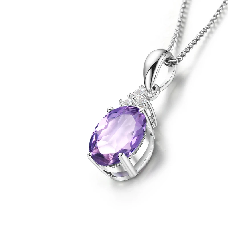 Женское ожерелье из серебра 925 пробы с натуральным аметистом|fine jewelry|pendants for