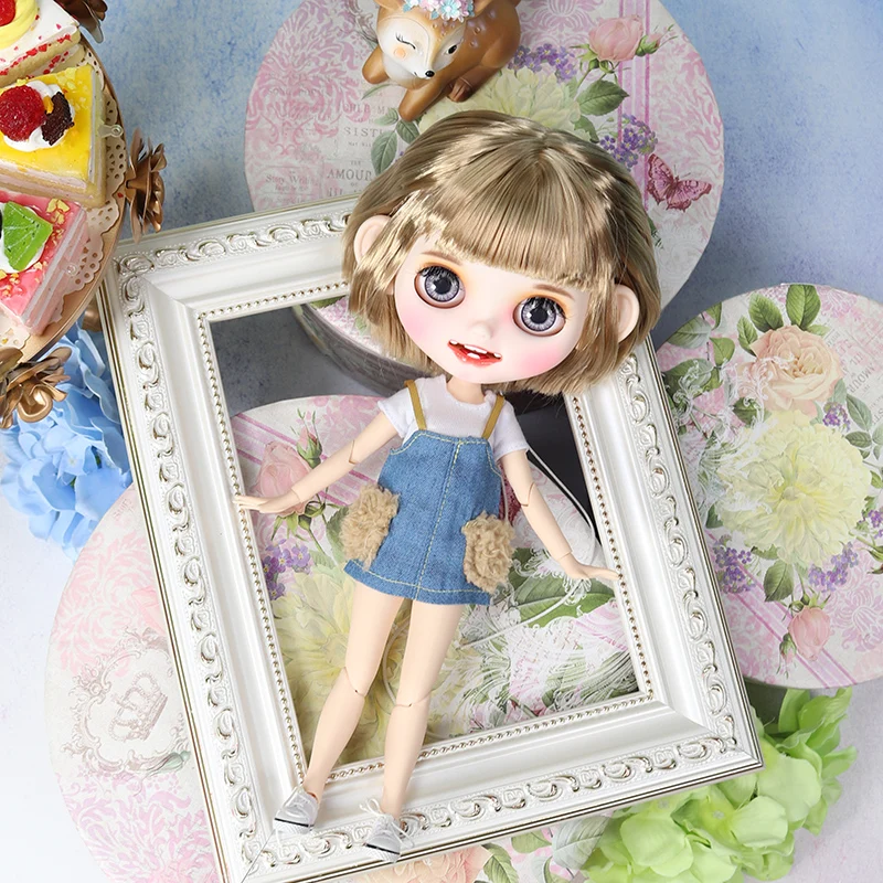 ICY blyth кукла матовое лицо белая кожа золото короткие прямые волосы костюм куклы с зубами губы брови 30 см DIY BJD SD подарок