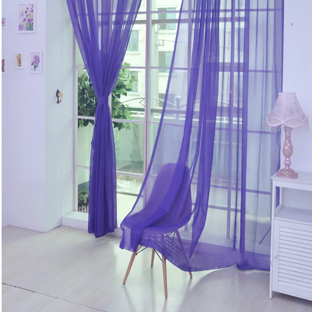 purple Curtain Pure Color Tulle Door Window Drape Panel Sheer Scarf Valances Modern bedroom Living Room Curtains | Дом и сад
