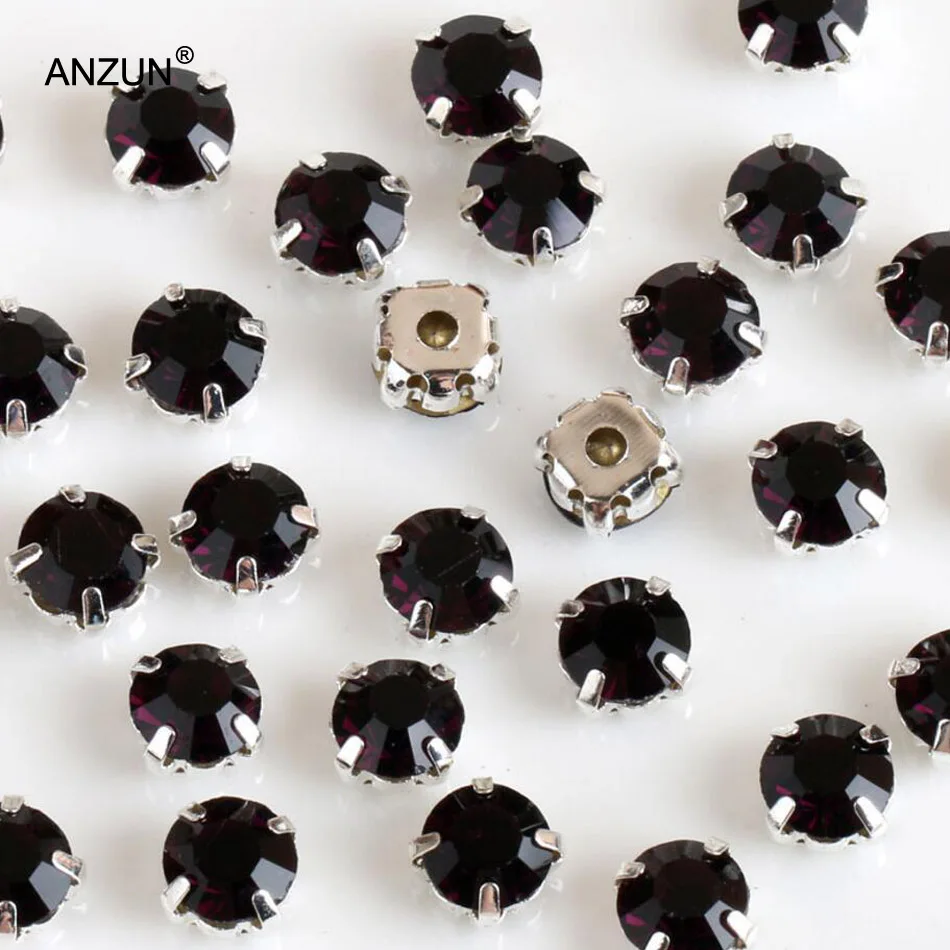 Anzun 100 шт/200 шт 4 мм ss16 Стекло цепочки с кристаллами с серебрянной акантовкой, стразы прозрачный кристалл AB пришить коготь из горного хрусталя аксессуары для шитья