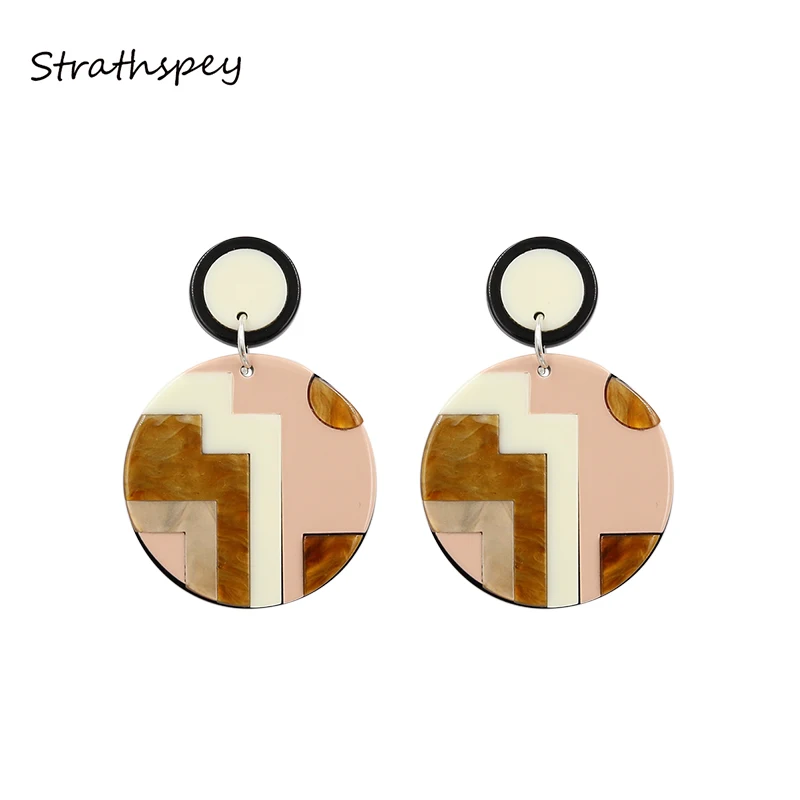 Женские акриловые серьги подвески STRATHSPEY круглые из смолы и ацетата эффектные