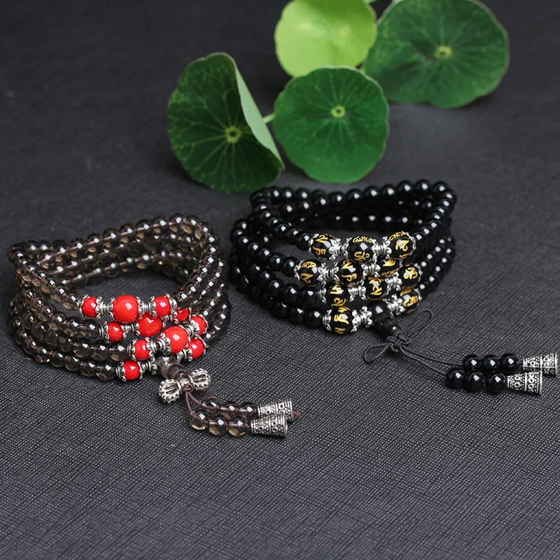 Новая мода 6 мм композиционный Дымчатый Кристалл тибетский буддийский 108