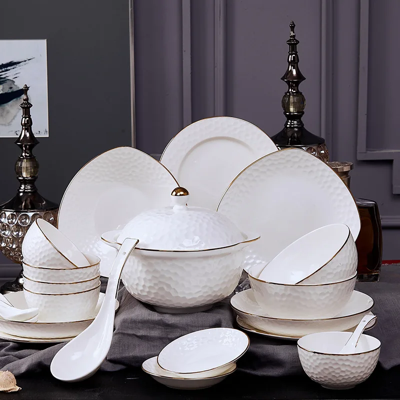 Garland dishes 28 head bone china tableware suit domestic European simple platinum gold embossed | Дом и сад