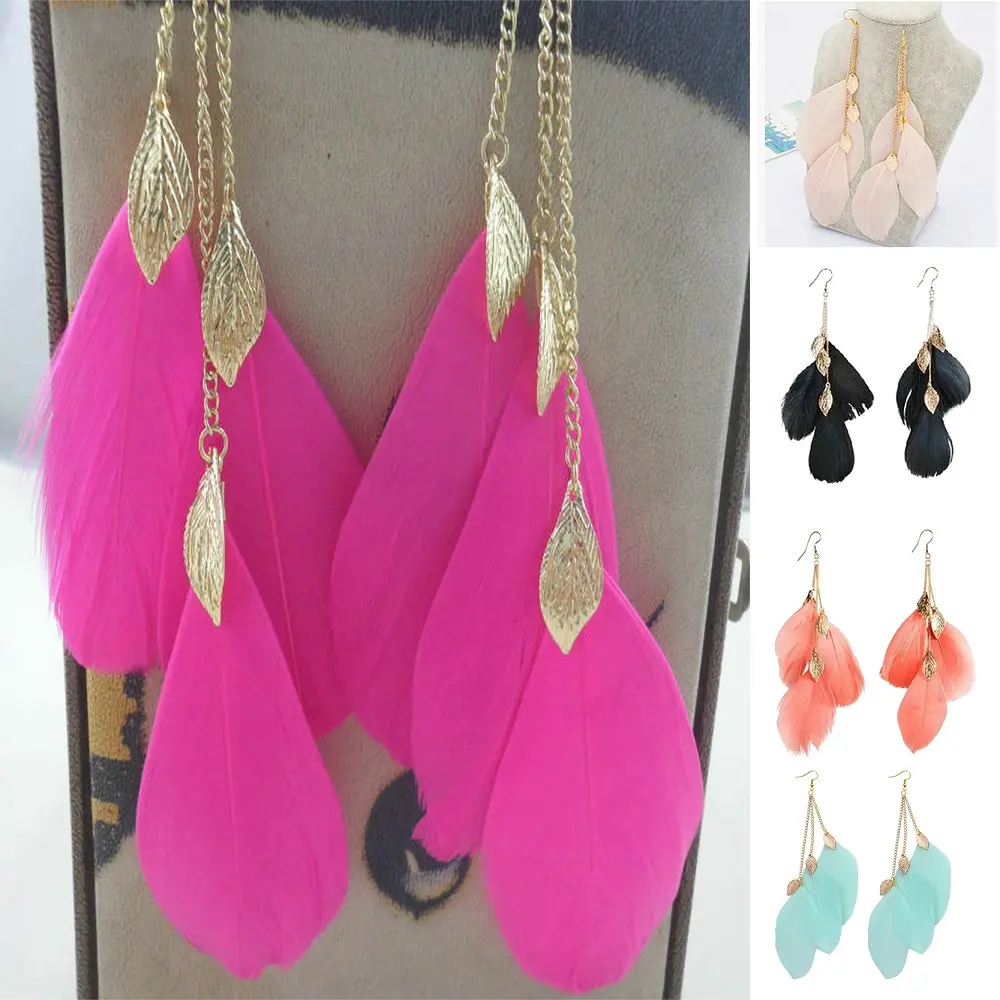 Женские серьги с листьями и перьями цвета розового золота 2020|feather drop earrings|feather
