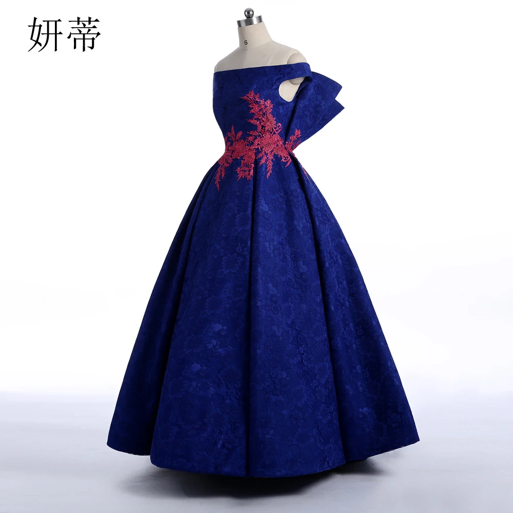 Очаровательное Королевское синее кружевное вечернее платье трапециевидной