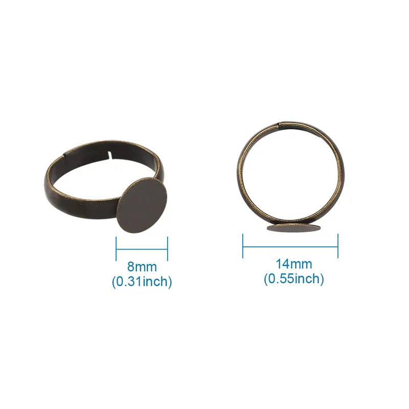 100pcs Brass Adjustable Finger Ring Findings Pad Ring Bases Perfect for Cabochons Making Ring DIY Supplies No Cadmium& No Lead