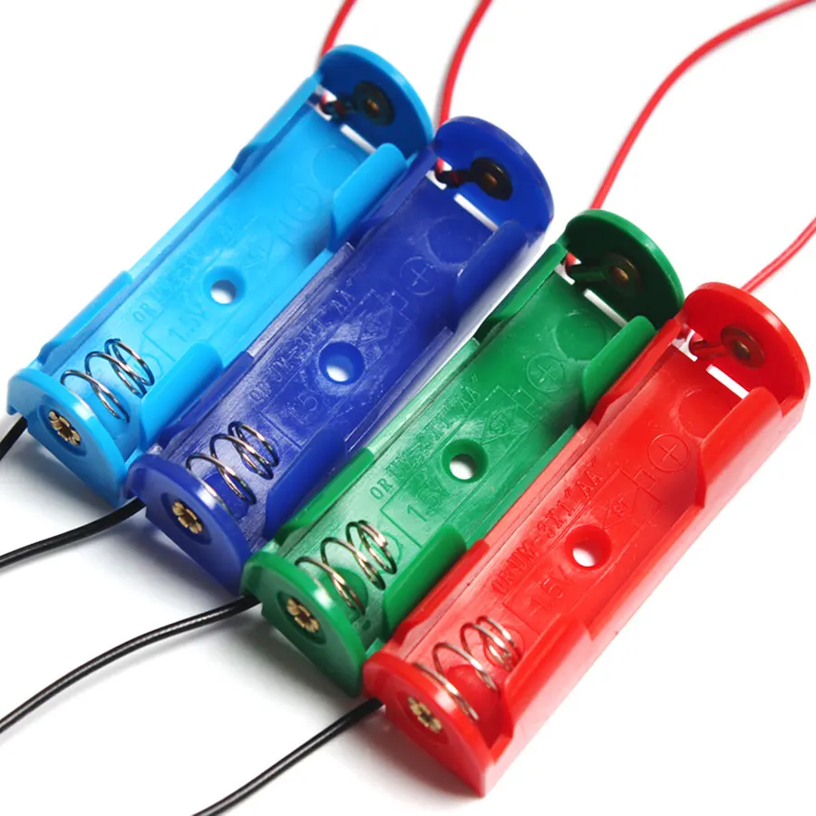Цветная 1 * AA 5 V Батарейная коробка с проводом свинца пластиковый чехол держатель