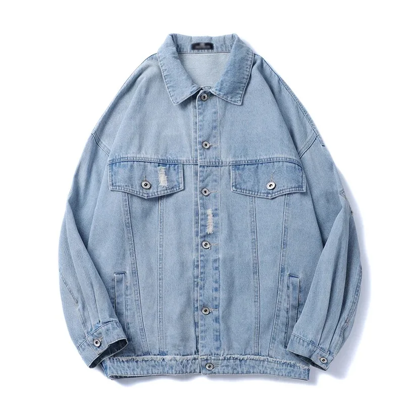 

2019 new spring trend men's tooling denim jacket port wind youth loose student spring and autumn black and blue jacket