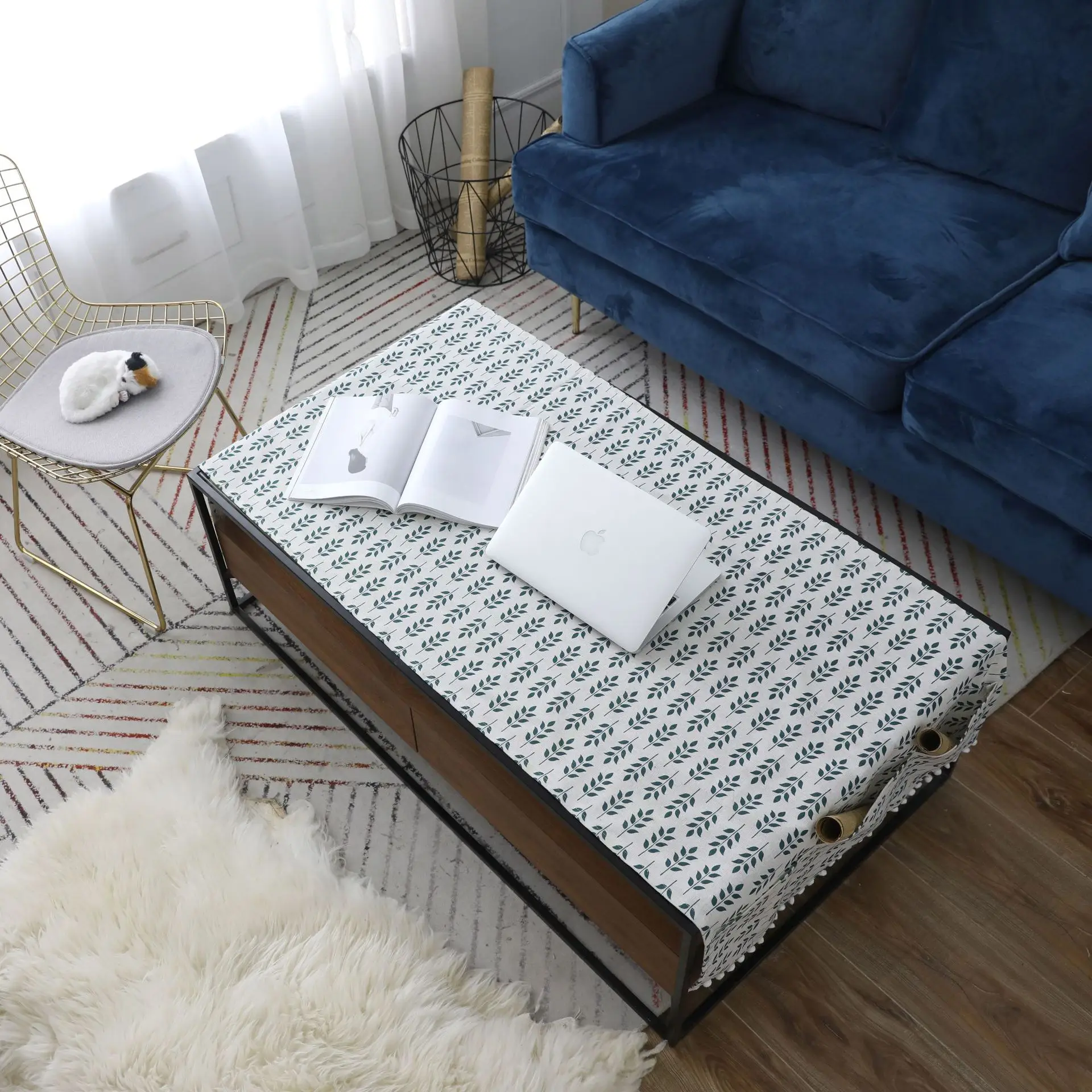 Yellow table Cloth Hairball Decor Coffee tablecover Tea cover microwave oven Cotton and linen Dustproof cloth home textile | Дом и сад