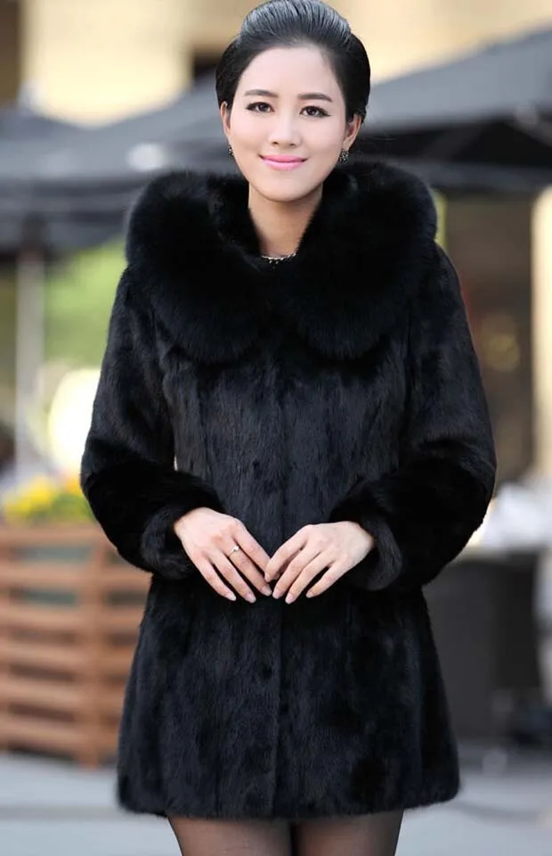 Пальто с мехом для женщин пальто Зимняя верхняя одежда Кролик меховой опушкой из