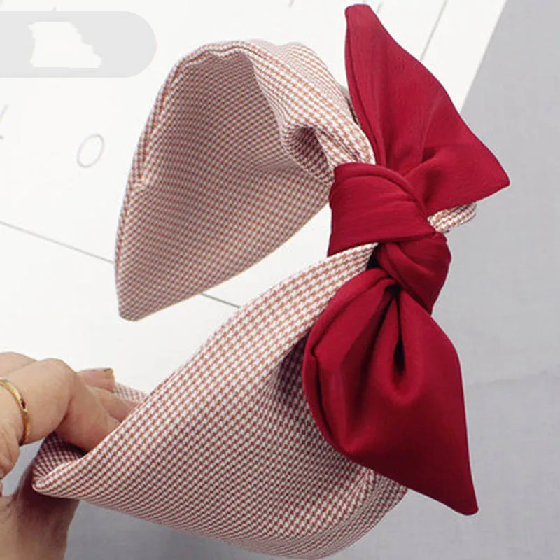 HaimeikangKorean Бутик Hairband уши кролика мягкий матерчатый бант для волос ободок Девушки Женщины наголовный обруч ленты аксессуары Головные уборы - Цвет: Красный