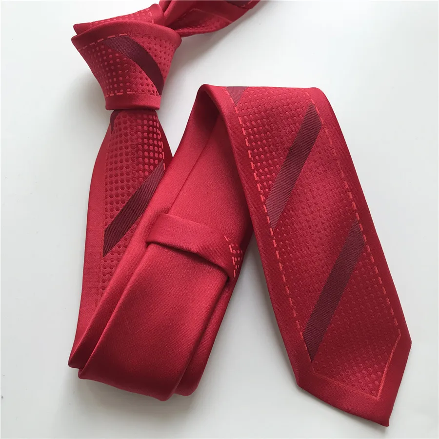 Luxury Designer Young Men Slim Slender Tie Fashion Party Wedding Necktie Red with Dots Stripes Woven Panel Ties | Аксессуары для