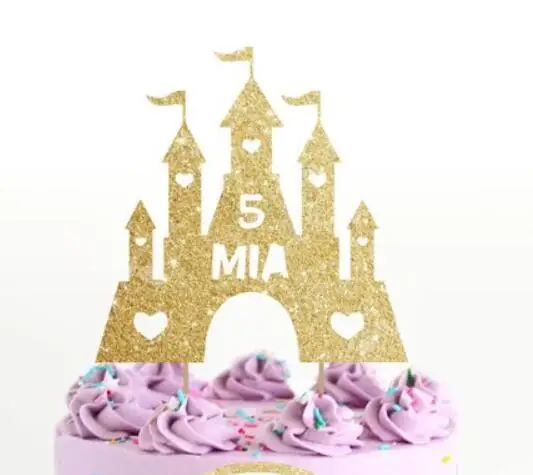 

personalize name number glitter Princess castle girls birthday Cake Topper -baby shower party cake toppers baptism decoration