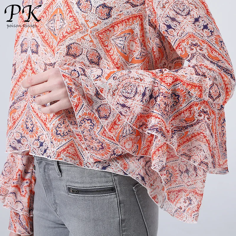 PK 2018 шифоновая блузка сексуальная рубашка женские топы blusas mujer винтажная вышивка