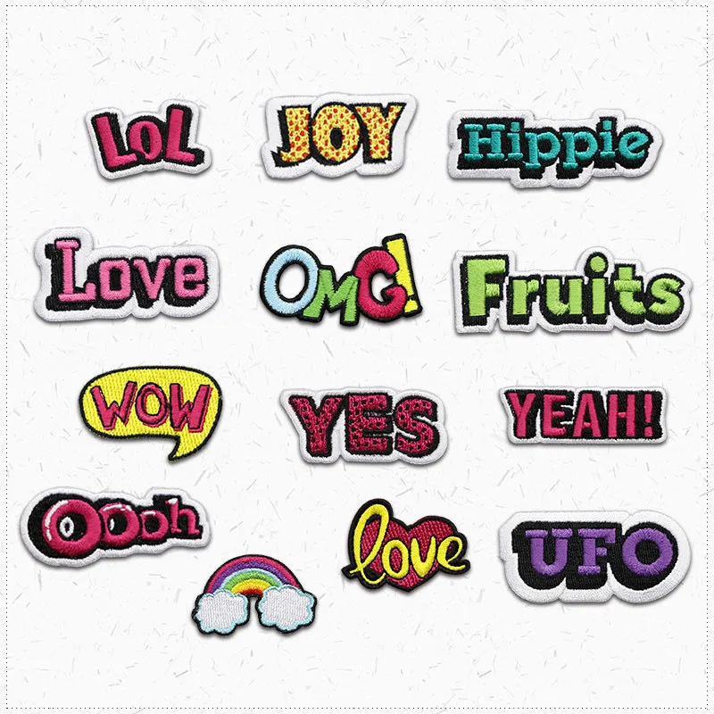 

Cute English Hip Hop Love Letter Rainbow Patches Applique Iron On Clothing Applique for Baby Clothes Jeans Jacket Bags Patch DIY