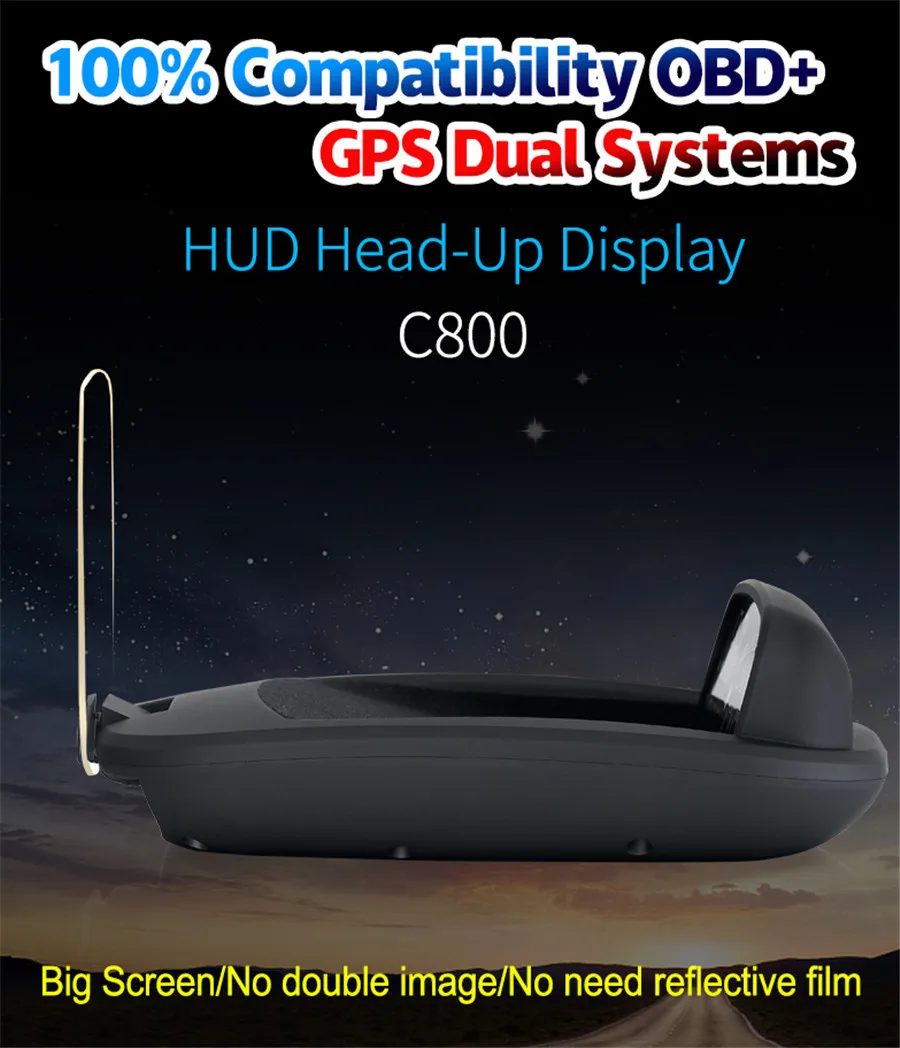 Интеллектуальный HUD OBD Автомобильный головной дисплей двигатели дисплей беспроводной Спидометр Автомобильная электроника Аксессуары C800