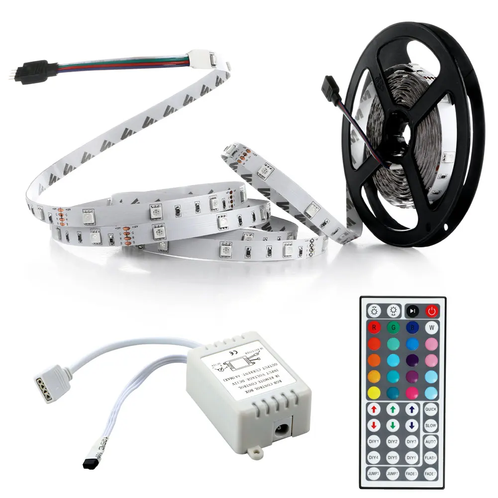 5 м 5050 SMD RGB 150 светодиодные ленты свет 12 В гибкие светодиодные ленточное освещение с 44Key дистанционное управление Лер и RGB контроллер коробка не водонепрони