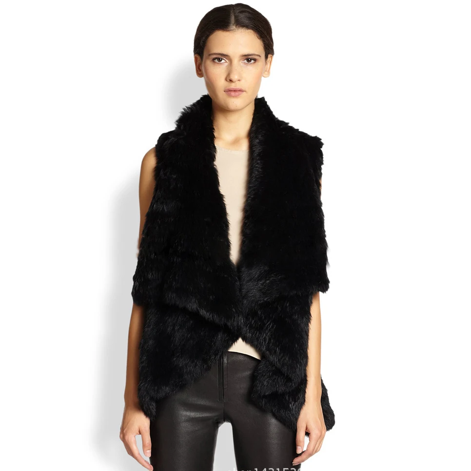 Бесплатная доставка жилет из натурального кроличьего меха женское вязаное