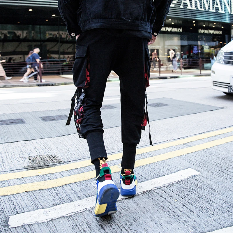 2019 шаровары с карманами и лентами мужские осенние зимние повседневные