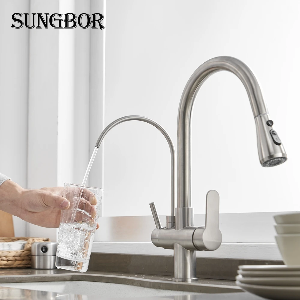 Смеситель для питьевой воды кухонный кран с 2 носиками 3 способа