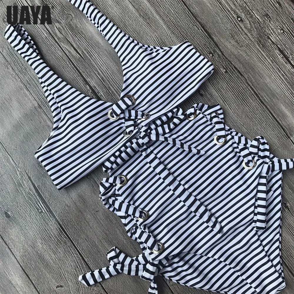 2019 новый бикини с высокой талией Полосатый купальник женский сексуальный