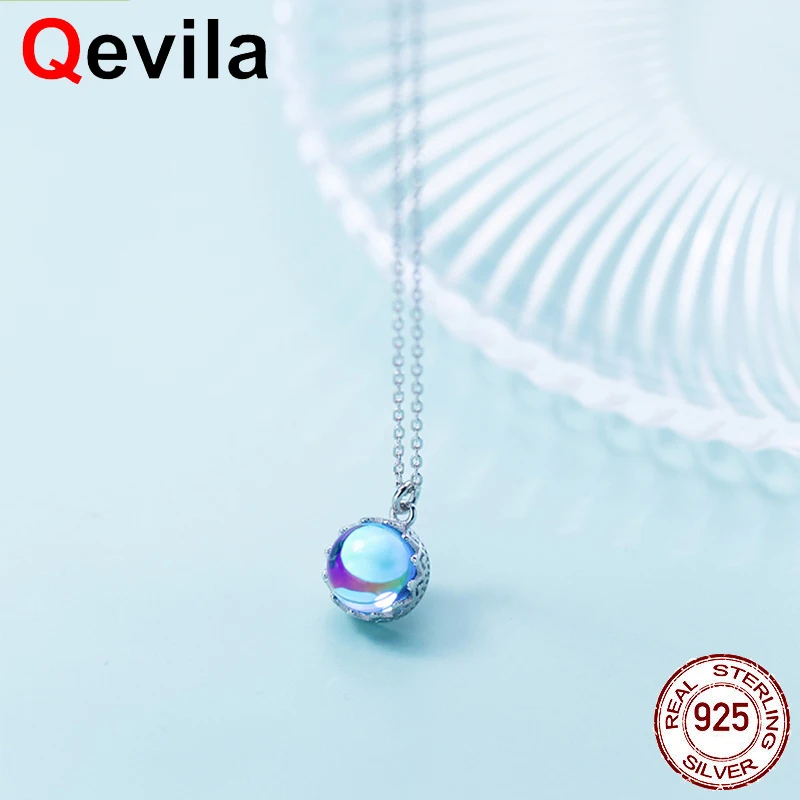 Qevila, модный кулон из серебра S925 пробы, ожерелья Аврора, Halo, кристалл, драгоценный камень, светильник, ожерелья для женщин, для влюбленных, цепочки