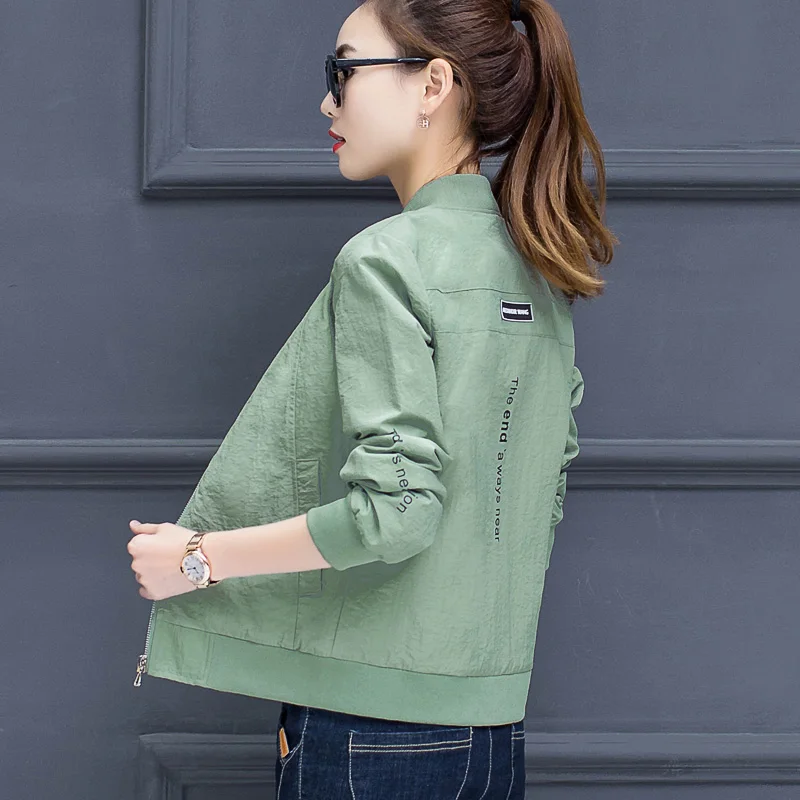 Harajuku Лето Осень Женская Повседневная куртка-бомбер с длинным рукавом и круглым