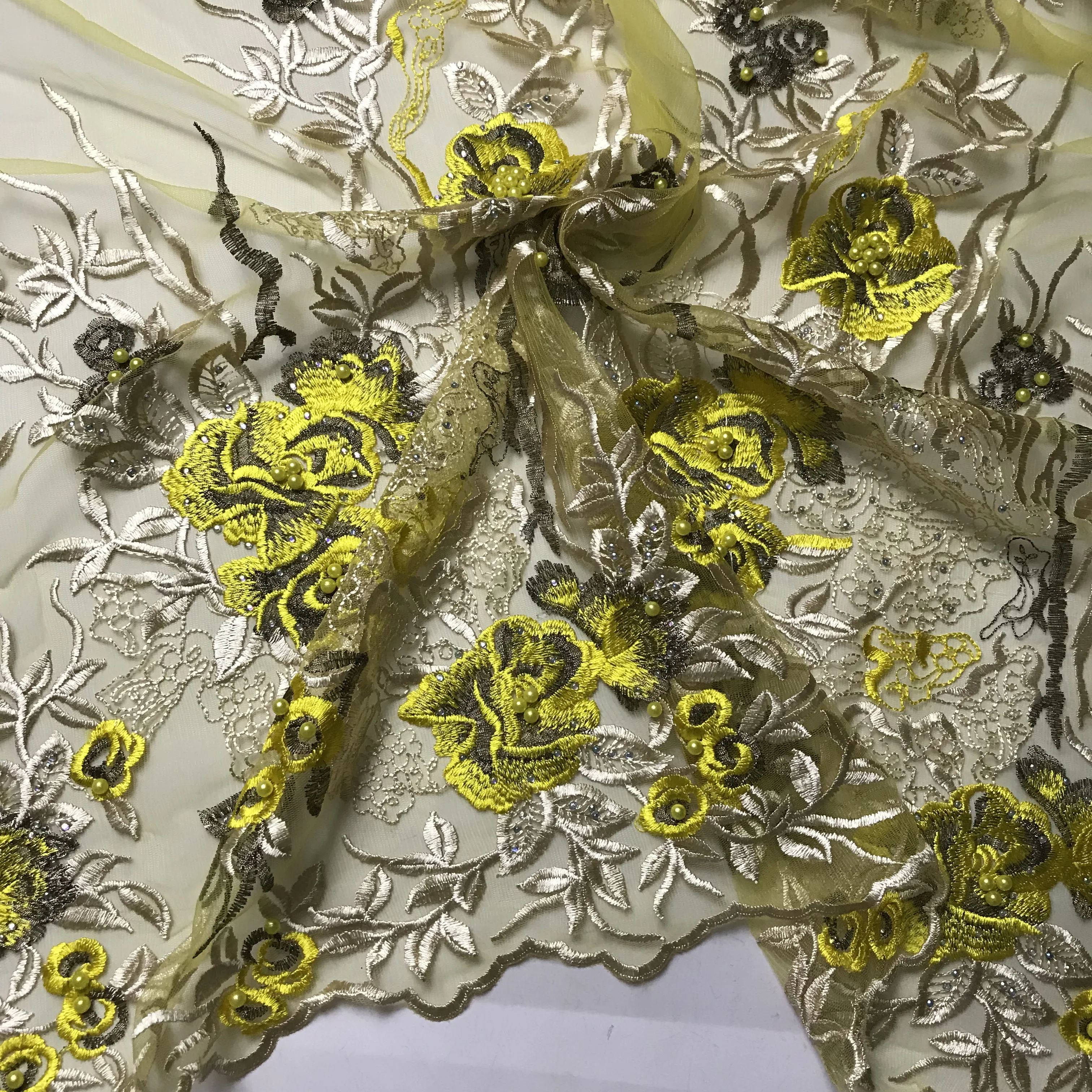 5 ярдов африканская желтая вышивка швейцарская вуаль кружева французские шнурки