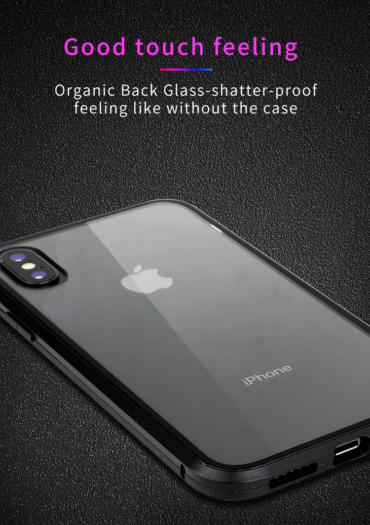 Роскошный Магнитный чехол для iPhone X R металлический стеклянный чехол для iPhone X/xs max/6/6s/7/8 plus металлический бампер alumilum 360 полная защита, 50 шт в наборе