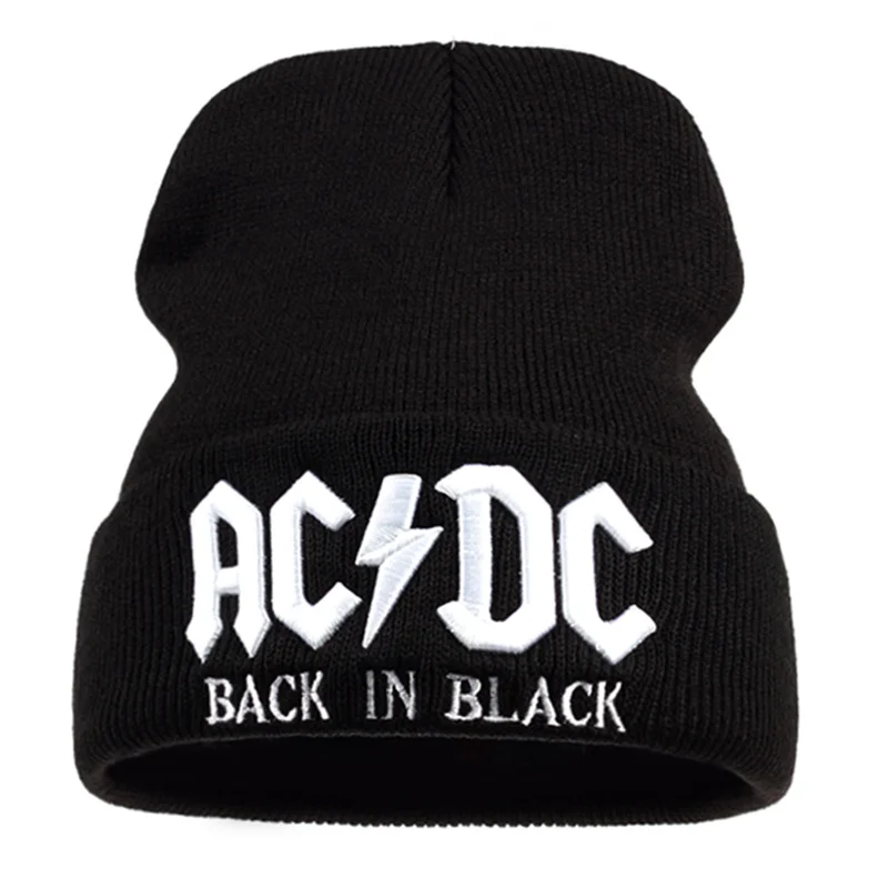 ACDC вязаная шапка с вышивкой в виде больших костей, Женская Мужская зимняя шапка, модная теплая вязаная шапка, Лыжная шапка