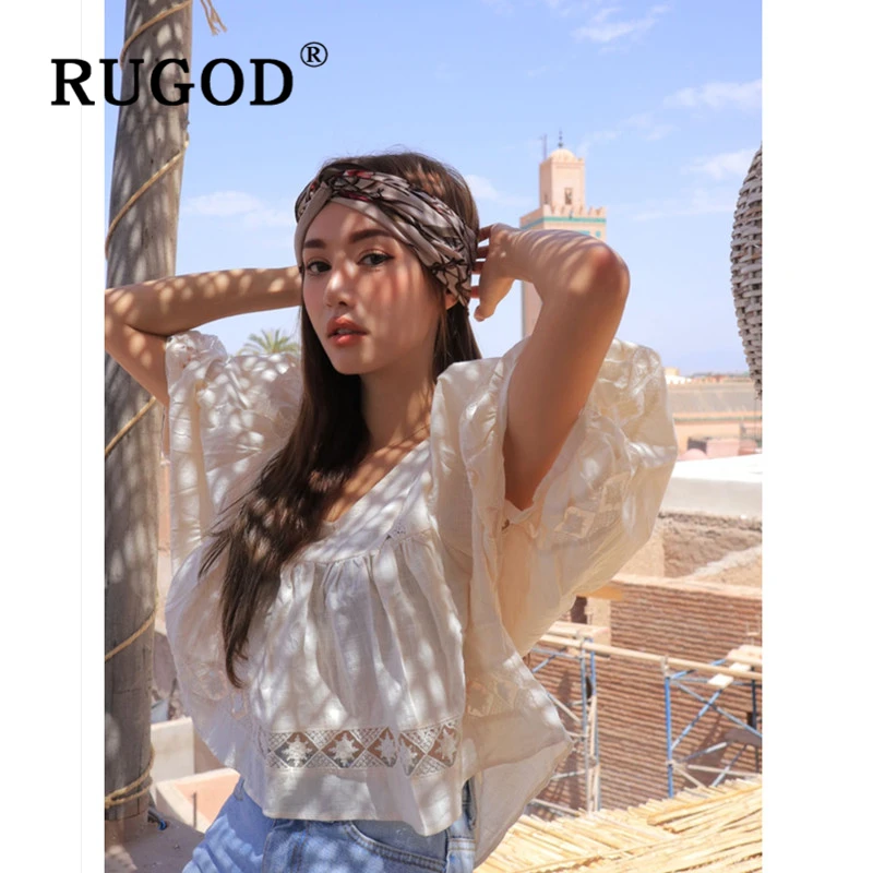 Женская блузка с рукавами фонариками RUGOD летняя в Корейском стиле v образным вырезом 2019|Блузки| |