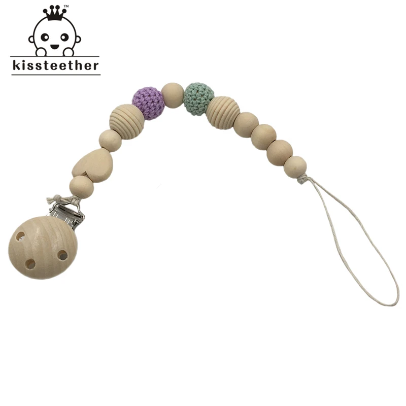 Neutral color baby Pacifier Clip Holder with beech Animal Shaped Pendant Dummy holder Crochet beads new-born gift | Мать и ребенок