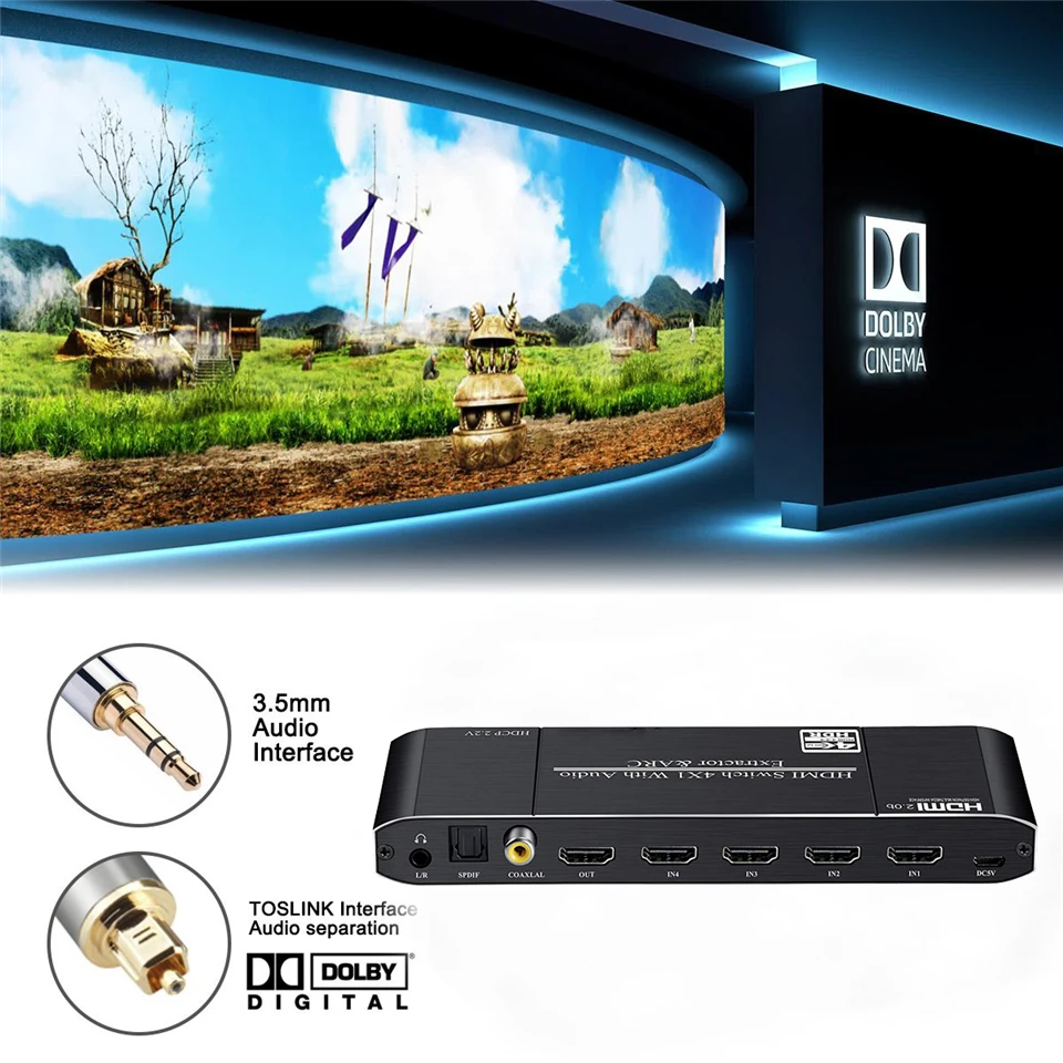 2020 4K HDMI переключатель с дистанционным оптическим Toslink и коаксиальным 4x1 HDR 4 порта 2