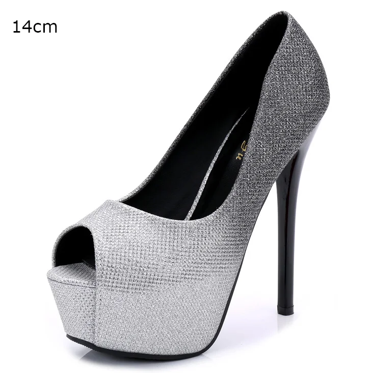 14cm Silver Розовые женские туфли-лодочки с открытым носком на платформе и высоком каблуке; женская обувь; свадебные туфли на высоком каблуке; Свадебная обувь; salto alto feminino - Цвет: 14cm Silver