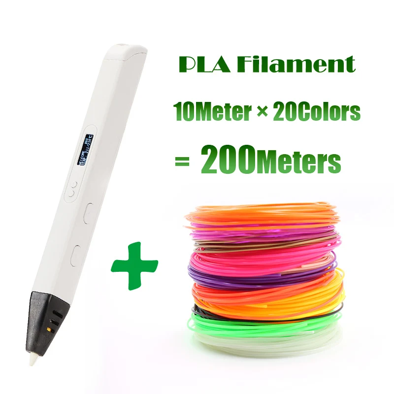 RP800A 3D профессиональная печать 3D ручка с oled-дисплеем поколение 3D Ручка для рисования художественного ремесла и образования - Цвет: White Add 200Meters