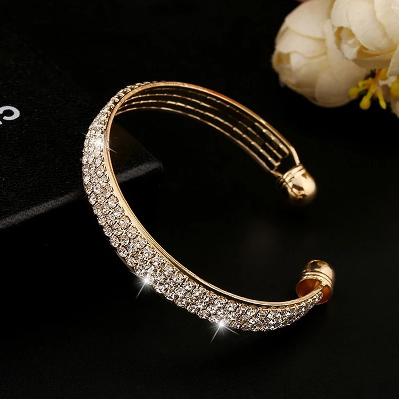 1 шт. Женский Золотой/серебристый с кристаллами манжета Шарм Bangel pulseiras para as mulheres love