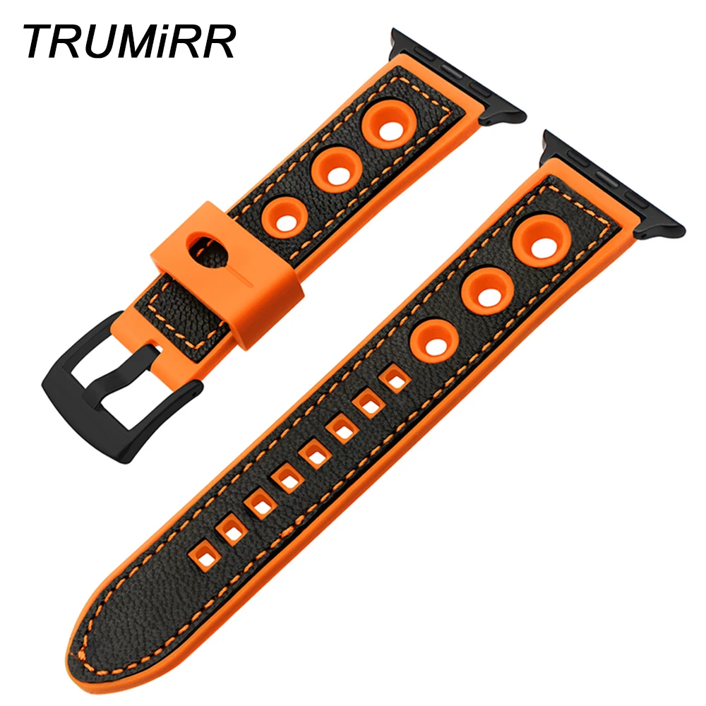 Ремешок для часов TRUMiRR кожаный + силиконовый резиновый браслет iWatch Apple Watch SE Series 6 5 4