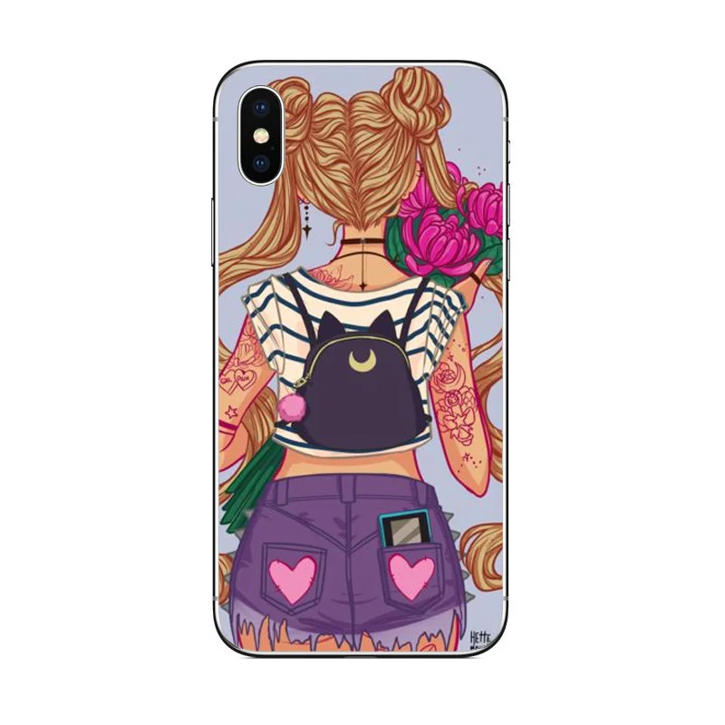 Сейлор Мун Луна узор мягкий силиконовый чехол для телефона iphone XS XR MAX X10 5 5S 5SE 6 6S 7