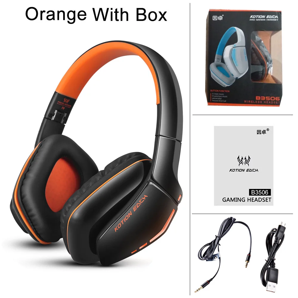 Orange With Box KOTION EACH B3506 Bluetooth наушники Беспроводная игровая гарнитура складная гарнитура V4.1 с микрофоном для телефона PS4 ПК Компьютеры - Цвет: Orange With Box
