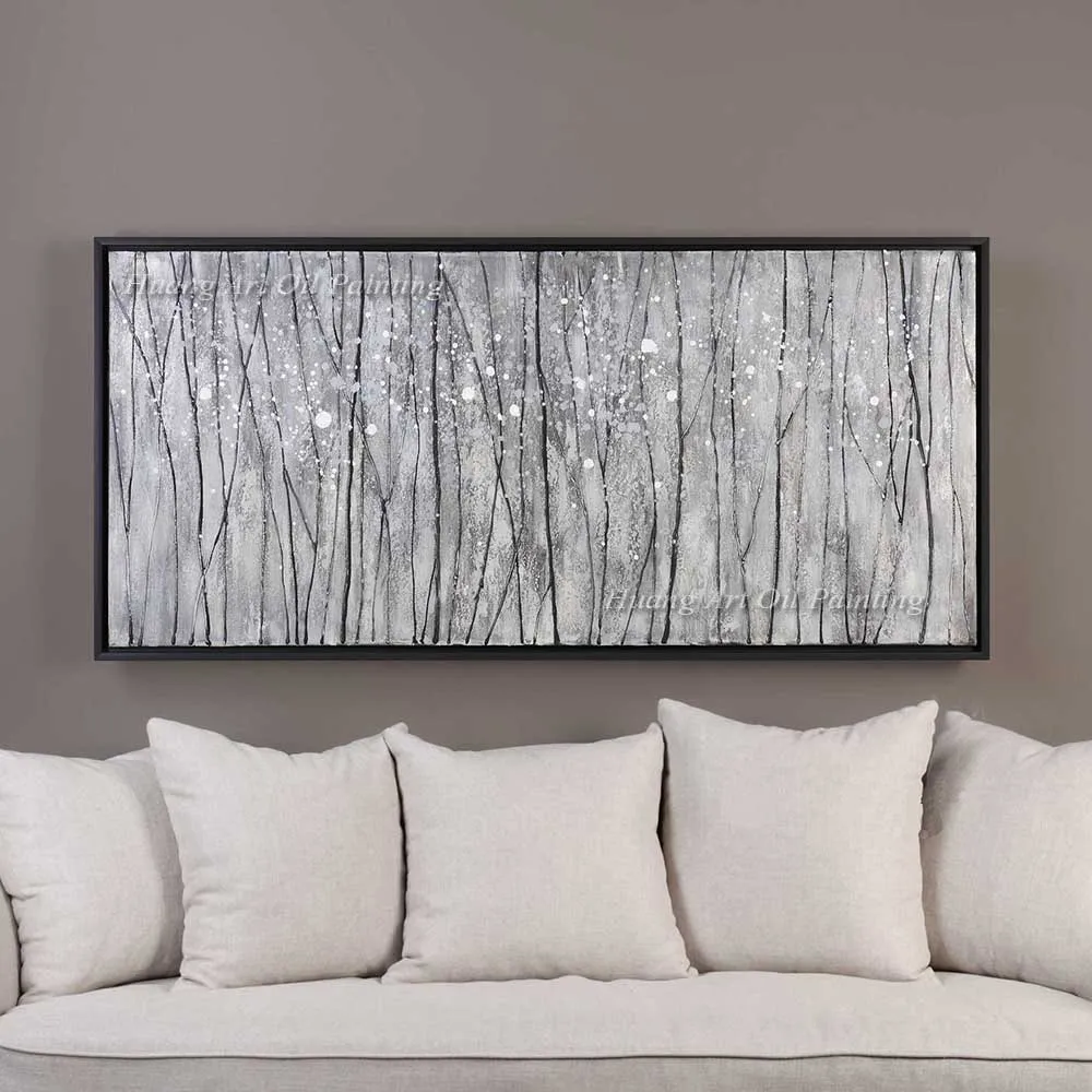 

Hand Painted Modern Landscape Oil Painting Wall Decor White Birches Abstract Tree Painting On Canvas For Living Room Hotel Decor