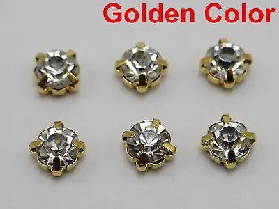 

50 Golden Clear Crystal Glass Rose Montees 8mm SS38 Sew on Rhinestones Beads