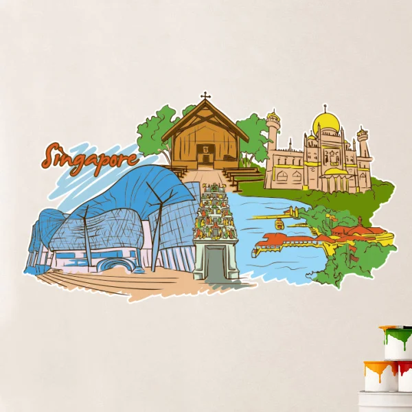 

Singapore Illustration Travel The Word Landmark Wall Sticker Wedding Decor Vinyl Waterproof Wall Sticker Wallpaper Decal