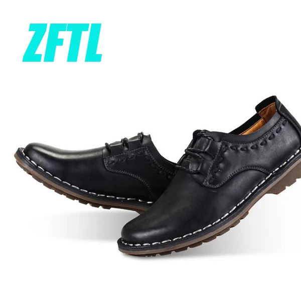 Black Casual shoes ZFTL, новая мужская повседневная обувь мужская обувь для отдыха из натуральной кожи на шнуровке, мягкая кожа, нескользящая обувь Мужская обувь в деловом стиле весна-осень, 074 - Цвет: Black Casual shoes