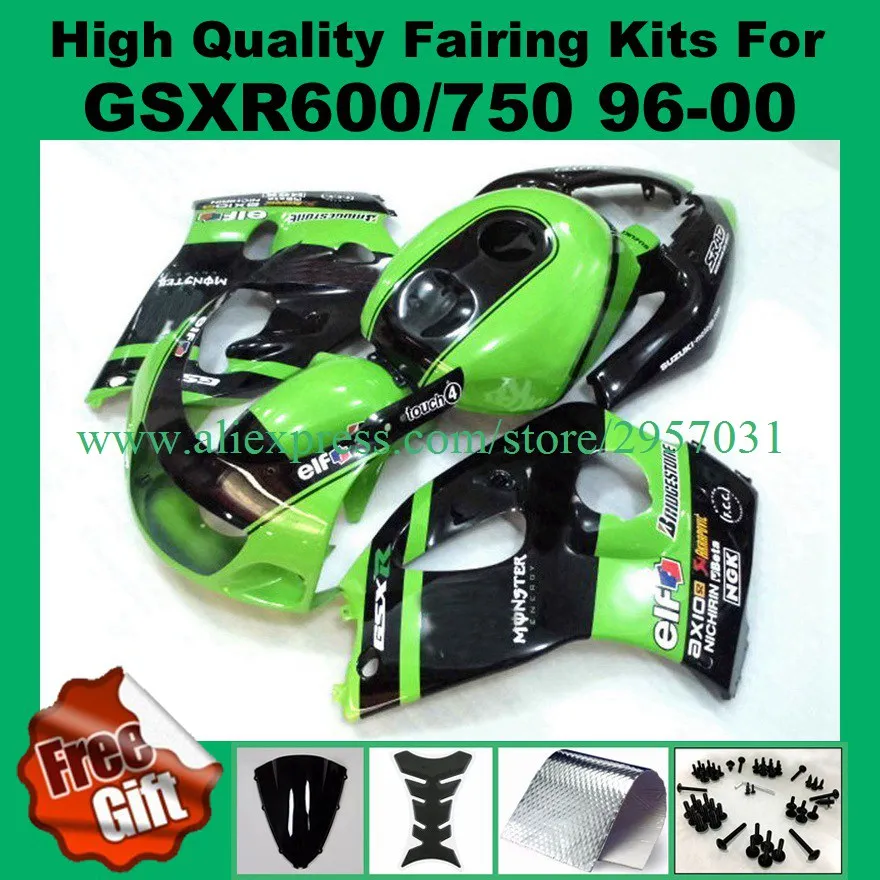 

Fairings for SUZUKI GSXR600 GSXR750 1996 - 2000 GSXR 600 750 96 97 98 99 00 fairing kit GSX-R600/750 96-00 green black 9gifts